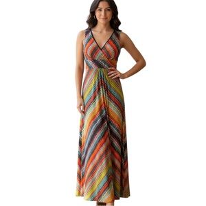 Mark & Spencer Vibrant Multicoloured Chevron Maxi Dress Size 8